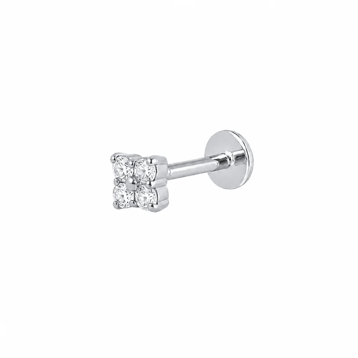 The Clover Flat Back Stud Platinum - Titanium
