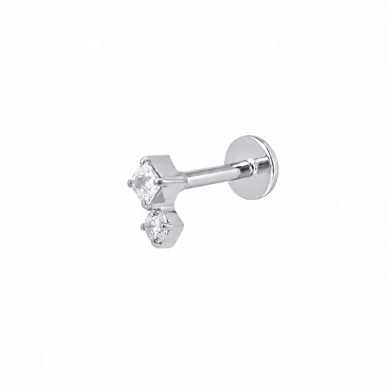The Duo Flat Back Stud Platinum - Titanium